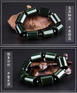 新疆墨玉手链和田玉黑青玉桶珠手链圆柱男款手串玉石手饰品