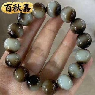 新疆和田玉籽料黑皮白肉手串卡12圆珠手串佛珠念珠