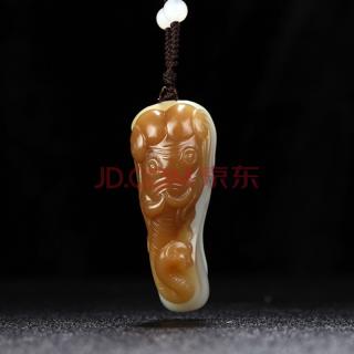 玉雕大师王朝安作品 和田玉糖白玉 俏色巧雕 太平有象挂件 45.37克 镇