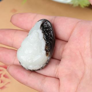 涵怡孤品大师工艺和田玉黑皮佛吊坠女佛公弥勒佛玉坠笑佛挂件玉佩