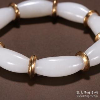清代 和田玉包金竹节纹手镯