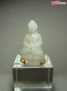 明代和田白玉雕释迦摩尼座佛像