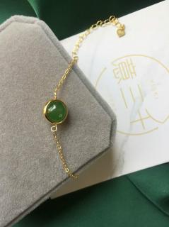 和田玉碧玉项链菠菜绿老坑8mm进口包金手链镶嵌玉石耳线配套饰品 耳线