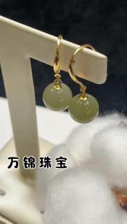 和田玉耳坠耳环阳绿玉石绿色耳钉感小众设计耳坠耳饰女 碧玉款