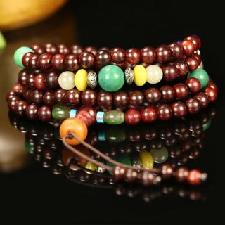 6mm小叶紫檀108颗佛珠手串 搭配和田玉 绿松石 青玉珠 蜜蜡