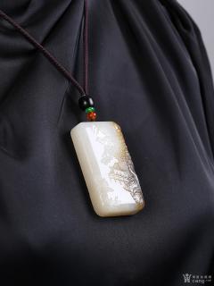 王朝安和田玉糖白玉山水牌子挂件吊坠g