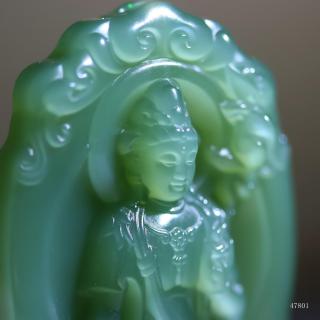 和田玉冰底青玉观音挂件玉质清透吊坠