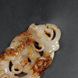 旧藏  和田玉镶嵌松石双龙玉壁,玉质细腻油润,包浆老道,细节如图所示