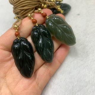 天然新疆和田玉树叶吊坠青玉金枝玉叶挂件男女款玉石饰品玉佩
