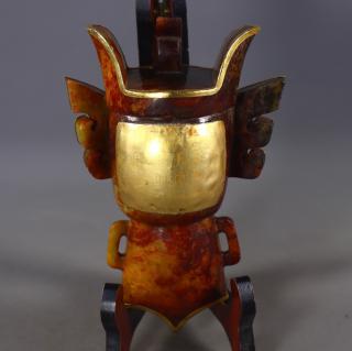 臻品旧藏老和田玉包金三星堆文化面具人 高10厘米,长19厘米,宽13厘米