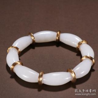 清代 和田玉包金竹节纹手镯