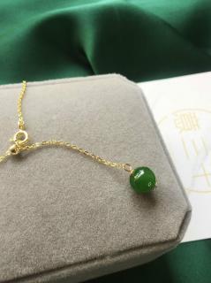 和田玉碧玉项链菠菜绿老坑8mm进口包金手链镶嵌玉石耳线配套饰品 耳线