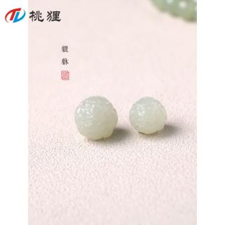 桃狸天然和田玉貔貅单珠手链 白玉圆珠手串配珠 文玩配饰 带手工编绳