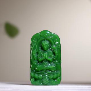 一石一刻新疆和田玉【四臂观音凝脂梵音】满色碧玉老坑料玉脂温润细糯