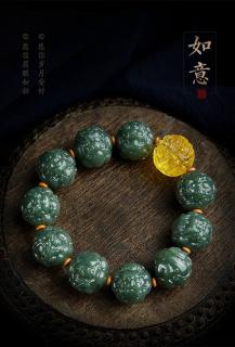 和田玉貔貅手串男士盘玩文玩高级感金珀转运珠男士礼物送父亲���辈