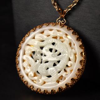 珍品旧藏和和田玉包金挂坠项链,做工精细,纯手工制作,重量:45克,长度: