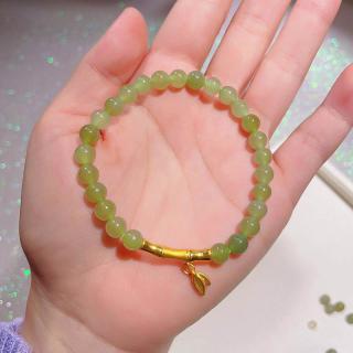 瑞诺黄金竹节手链女999足金糖色和田玉编织手串送女友生日礼物