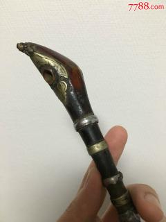 清代和田玉烟嘴黄杨锅烟袋