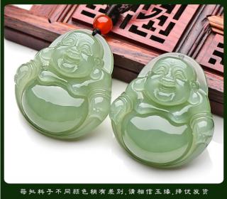 新疆和田玉青玉笑佛玉佛吊坠女湖水绿玉石大肚弥勒佛玉佩保真玉坠