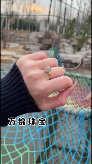 《柔莺》天然和田玉蛋面戒指女宝石翡翠金镶玉石母亲节送妈妈礼物 和
