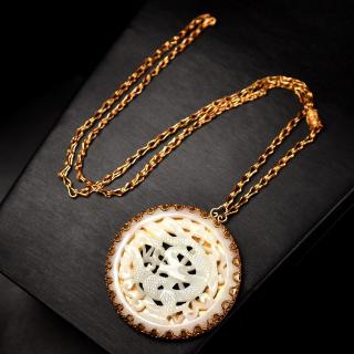 珍品旧藏和和田玉包金挂坠项链,做工精细,纯手工制作,重量:45克,长度:
