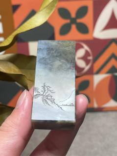 精品新疆和田玉青花俏色巧雕山水人文已经牌,料细油润,精细阴雕,意境