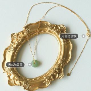 s925银平安扣和田玉吊坠项链女锁骨链简约气质手工饰品14k包金新