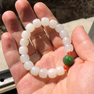 新疆和田玉羊脂玉桶珠手串正品白玉老型珠碧玉苹果珠天然玉石珠串