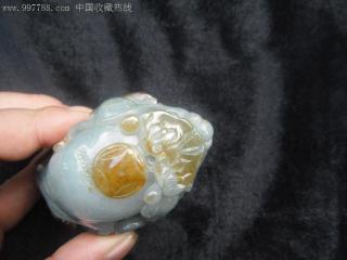 a货翡翠冰种双色金蟾送财把件
